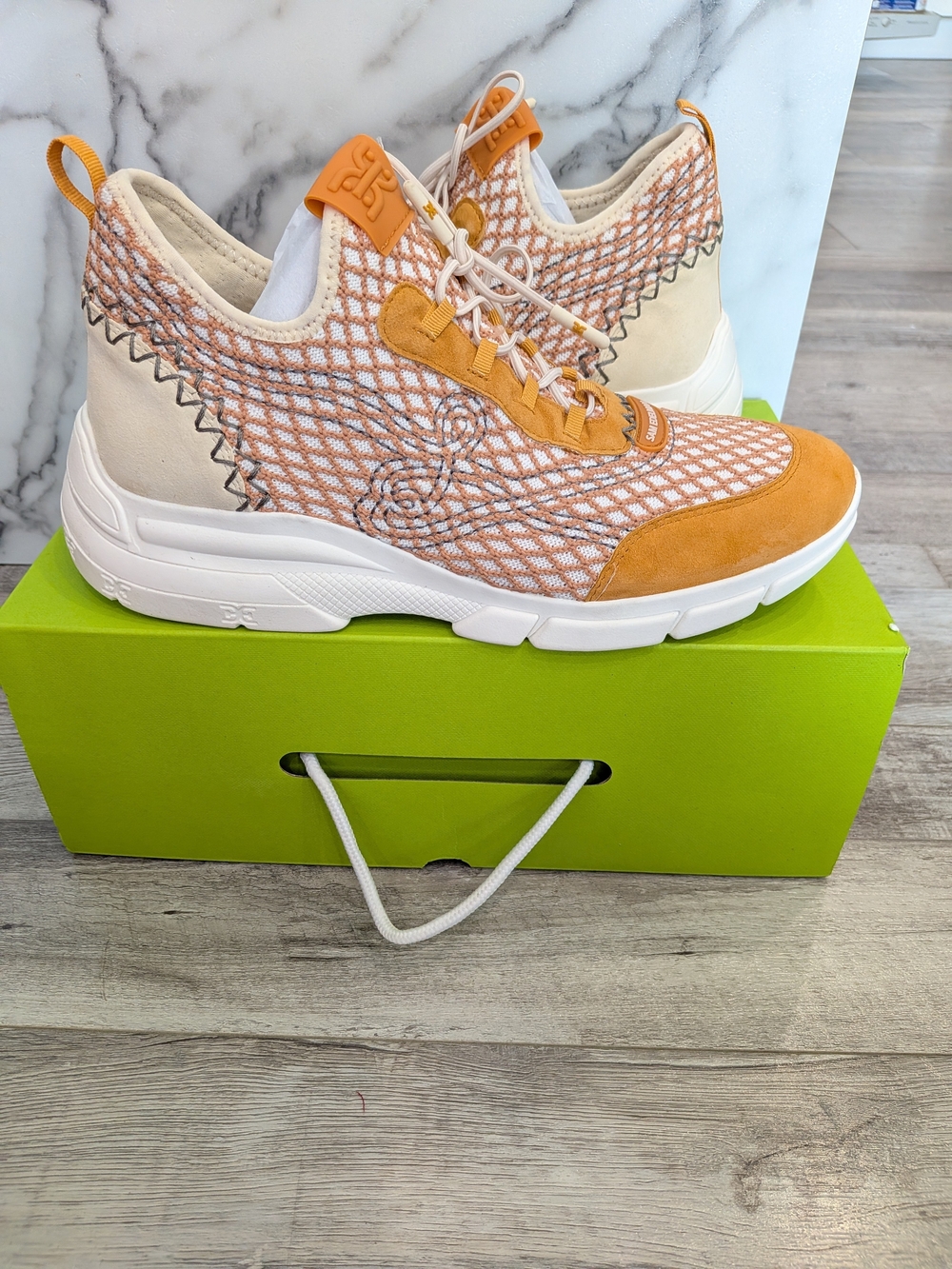Men's Cream and Orange Knit Sneaker